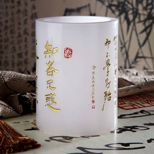 晓燕文化办公-提供礼品 白玉圆形论语组合笔筒